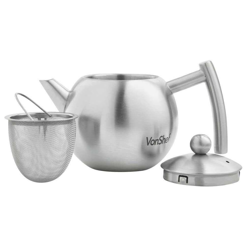 VeoHome Stainless Steel Teapot with Infuser 500 ml – Keeps Heat Thanks to Its Double Walled Design