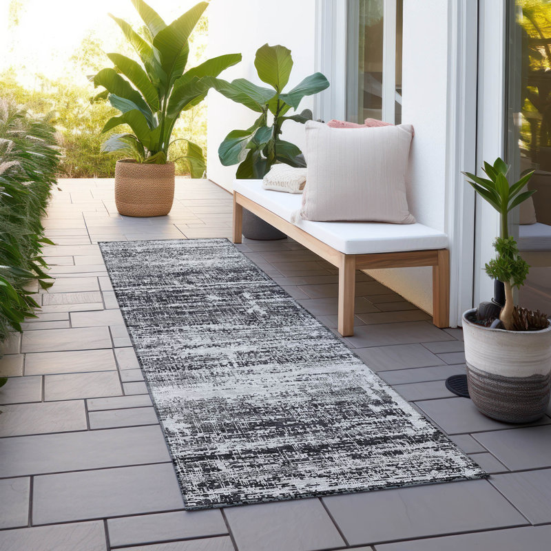 Tapis noir intérieur / extérieur lavable à la machine Mahaney ACN747, Runner 2'3" x 7'6"