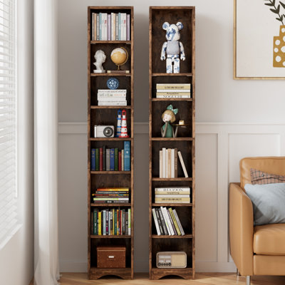 Melgarejo 71 Inches Tall Narrow Bookcase, 8-Tier Wood Bookshelf, Minimalist Corner Bookcase With Adjustable Shelves, Slim Media Tower Rack For Home Office Small Space