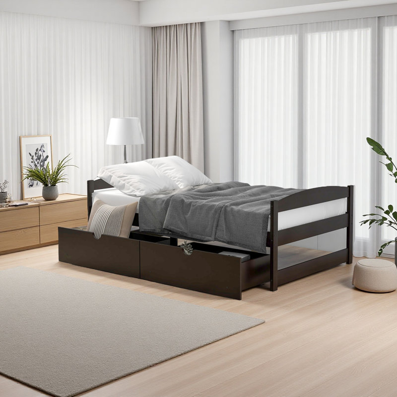 Platform Bed, With Two Drawers, Espresso