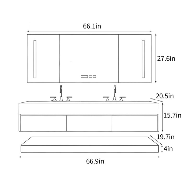 Armoire de salle de bain simple et moderne, Blanc cassé, H 19,7 po x l 66,9 po x P 20,5 po
