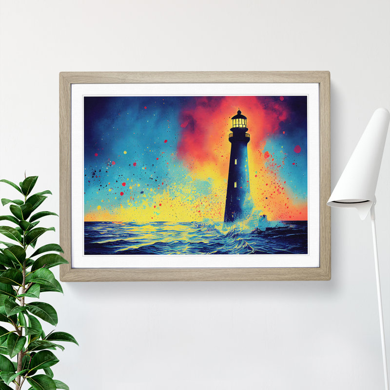 Lighthouse Splash Vol.2 Abstract 1 Piece Single Picture Frame Wall Art, 25cm H x 34cm W, Beige