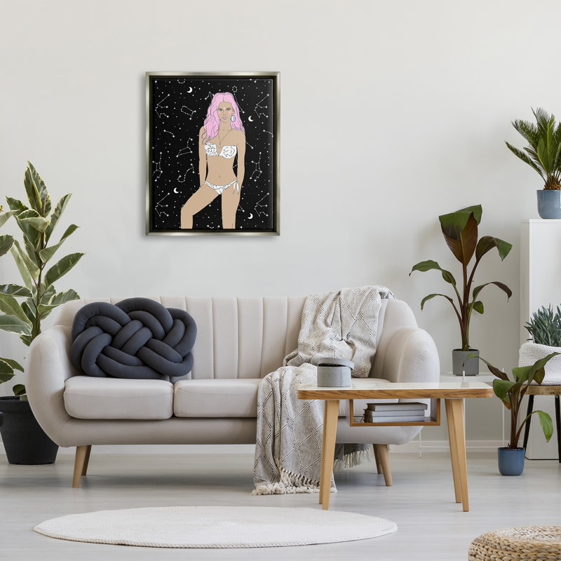  Moon Girl Constellations, H 31 po x l 25 po x P 1,7 po, Cadre flottant gris lustré