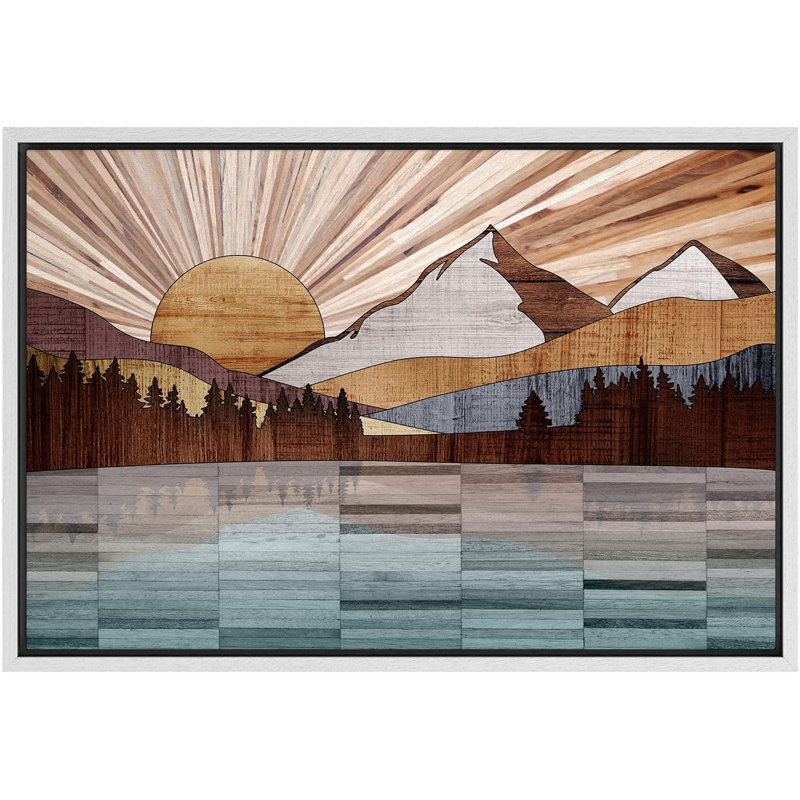 Chaîne de montagnes, forêt, lac, Blanc, H 24 po x l 36 po x P 1,5 po