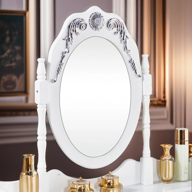 Arbaaz White Dressing Table With Mirror And Stool Vanity Desk Bedroom Furniture