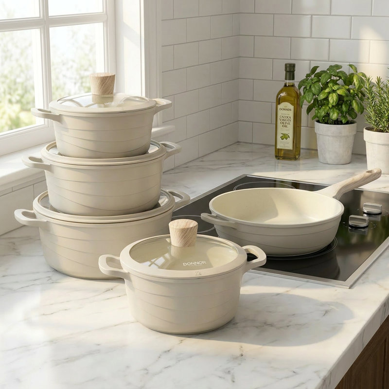 Ensemble de casseroles et de poêles Wave Design, batterie de cuisine antiadhésive, batterie de cuisine à induction 15 pièces, batterie de cuisine 3 Q / 5 Q / 8 Q / 12 Quart, poêle à sauter profonde