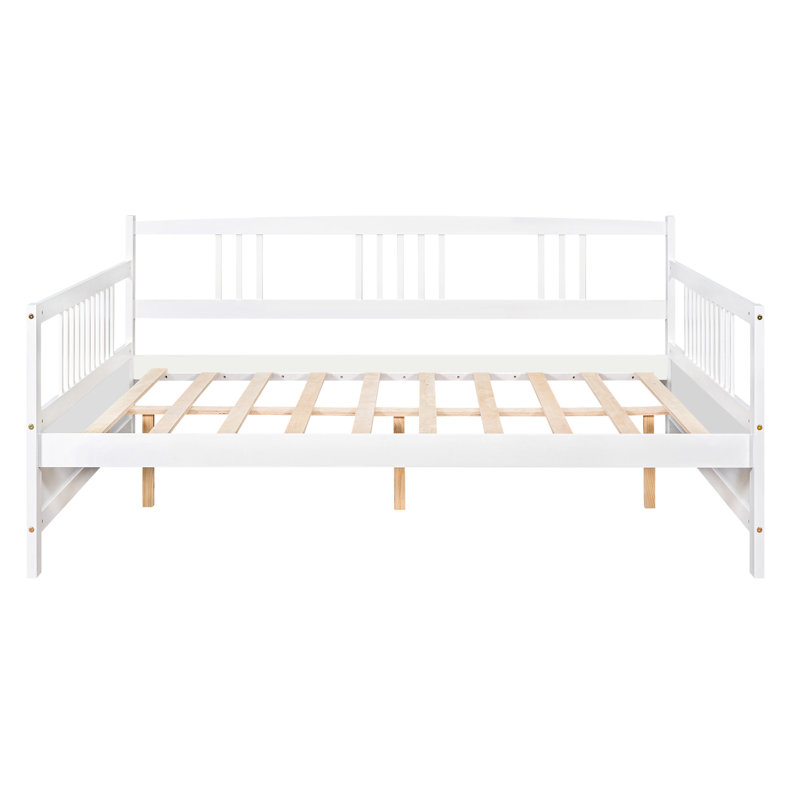 Lit de jour pleine grandeur blanc, avec des pieds de soutien robustes, une structure pour la chambre à coucher et le salon, un espace de rangement supplémentaire de couleur blanche forte, multifonctionnel