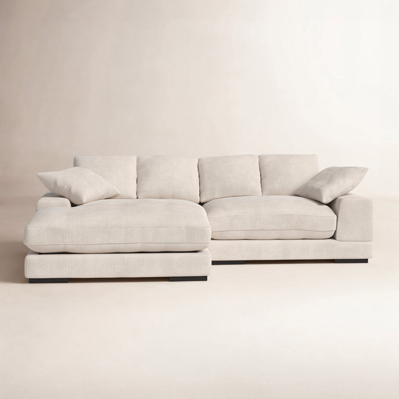 Canapé modulaire avec méridienne Lonsdale, Velours côtelé blanc
