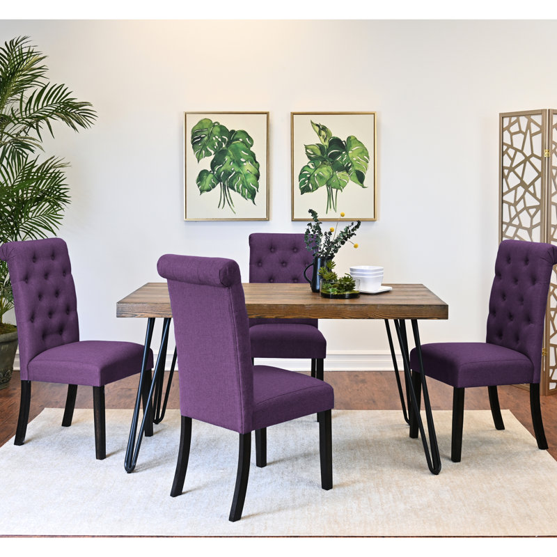 5 tables de salle à manger: base en épingle à cheveux, 4 chaises rembourrées en bois, siège foncé, agrégats de salle à manger: dossier en métal
