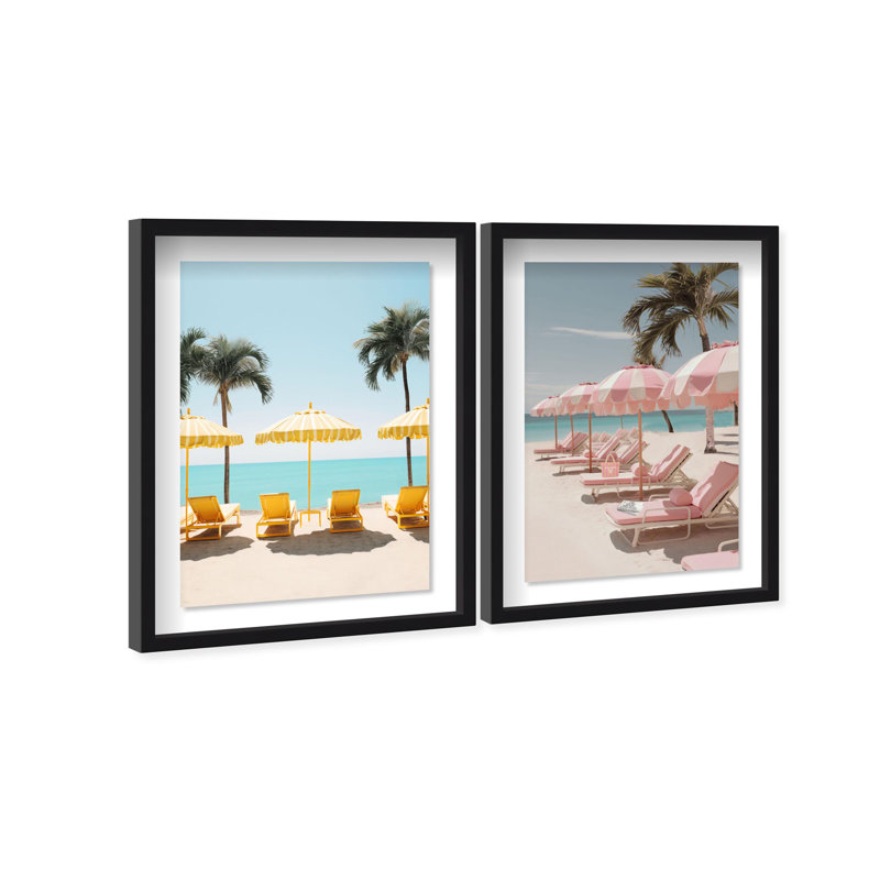 Oliver Gal Beach Umbrella Set Coastal - Luxury Shadowbox Framed Wall Art, 37.5" H x 25.5" W, Black