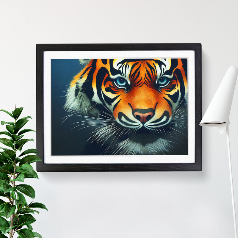 Fierce Tiger - Single Picture Frame Print, Black, 25cm H x 34cm W x 2cm D