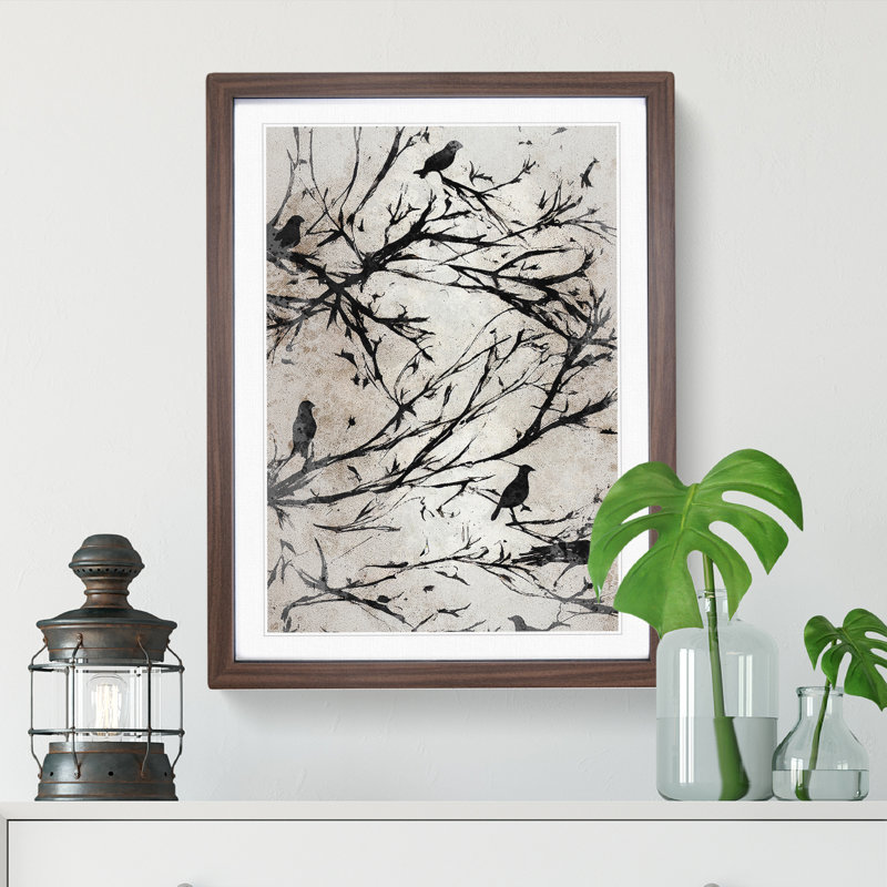 XV1022-3758X Resting Birds - Print, White, Walnut Framed, 66cm H x 48cm W
