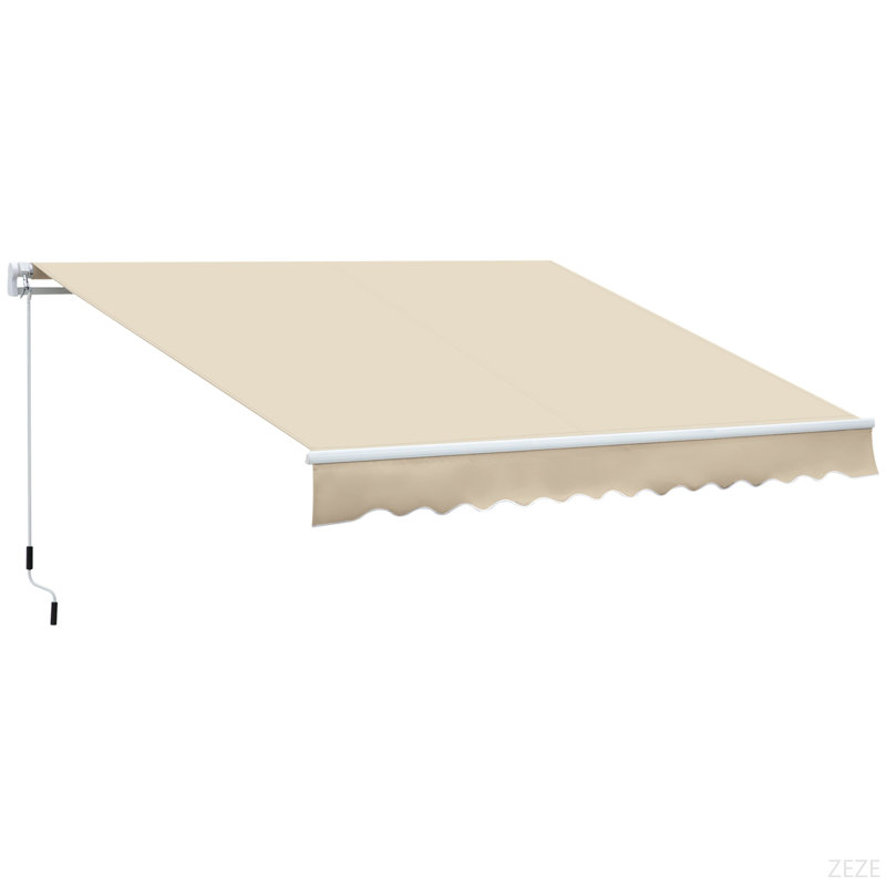 Outsunny 12' X 8' Retractable Awning Patio Awnings Sun Shade Shelter With Manual Crank Handle, 280G/M² UV & Water-Resistant Fabric And Aluminum Frame For Deck, Balcony, Yard