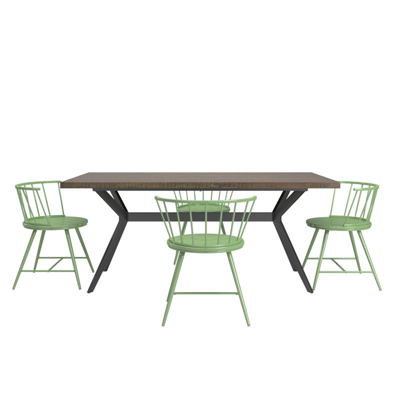Ensemble de table et 4 chaises Breaux, Bois flottant gris, Vert pré