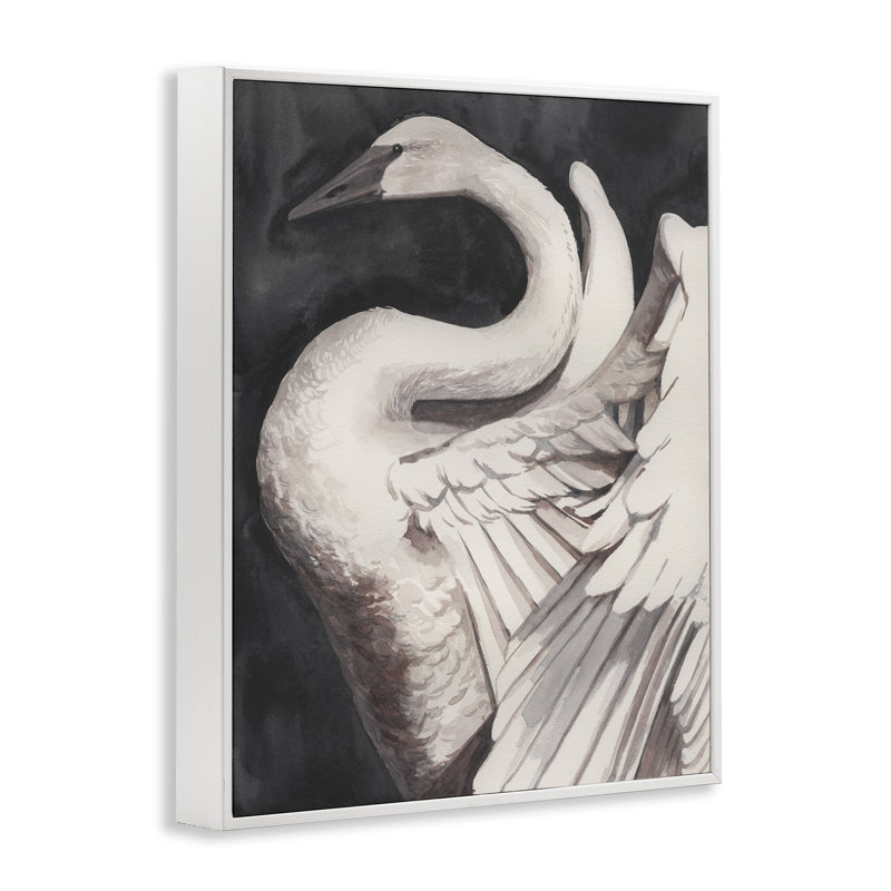 Swan Spread Wings, art de la giclée encadrée par Grace Popp, H 20 po x l 16 po, Estampe numérique encadrée blanc bord de mer
