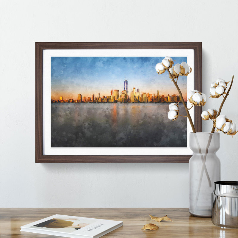 The New York Skyline - Framed Print, 62cm H x 87cm W x 2cm D, Walnut Framed