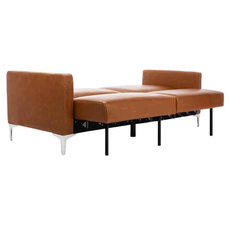Futton Twin 79.13'' Upholstered Convertible Sofa, Cognac Faux Leather