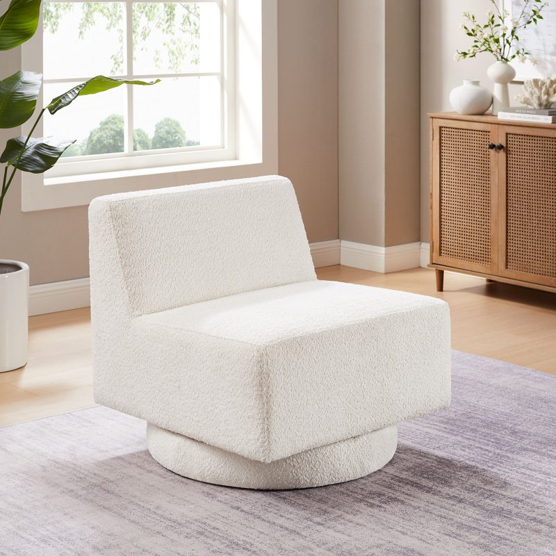 Mirash Upholstered Swivel Slipper Chair, White Boucle