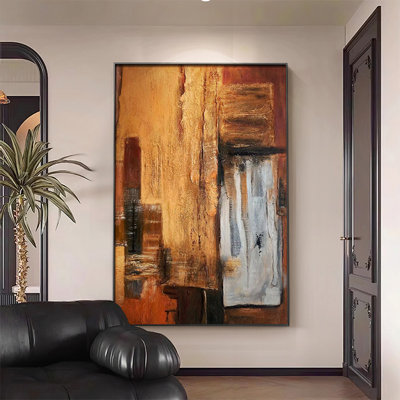 Rust Brown Textured Abstract Hand Painted Oil Painting for Living Room