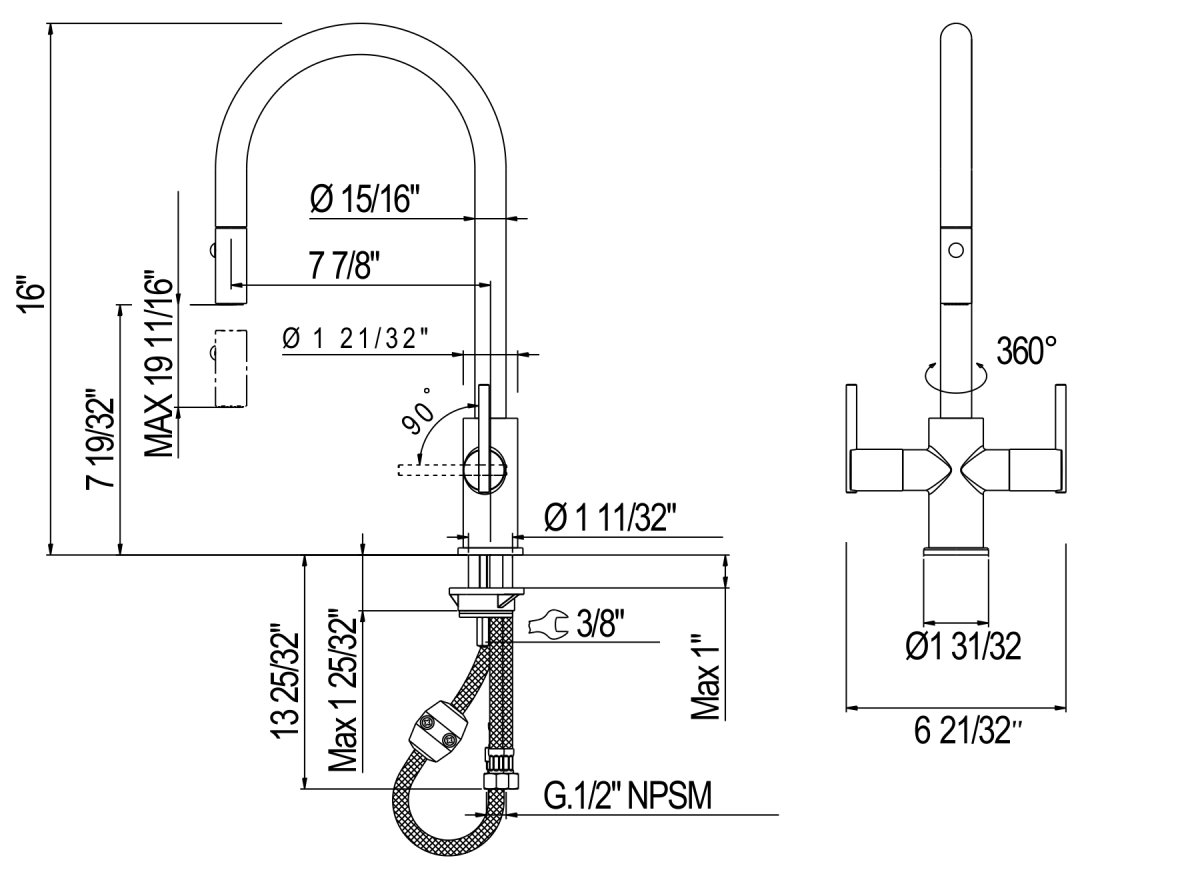 Jordon Two Handle Pull-Down Kitchen Faucet, Polished Chrome