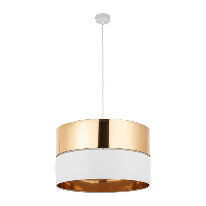 Hilton 1 - Light Stainless Steel Drum Pendant, White/Gold