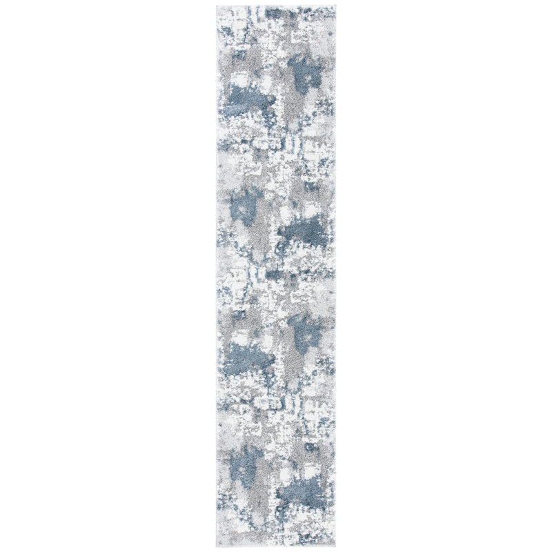 Tapis gris / bleu / blanc Hassen, Tapis de couloir 2 pi x 7 pi
