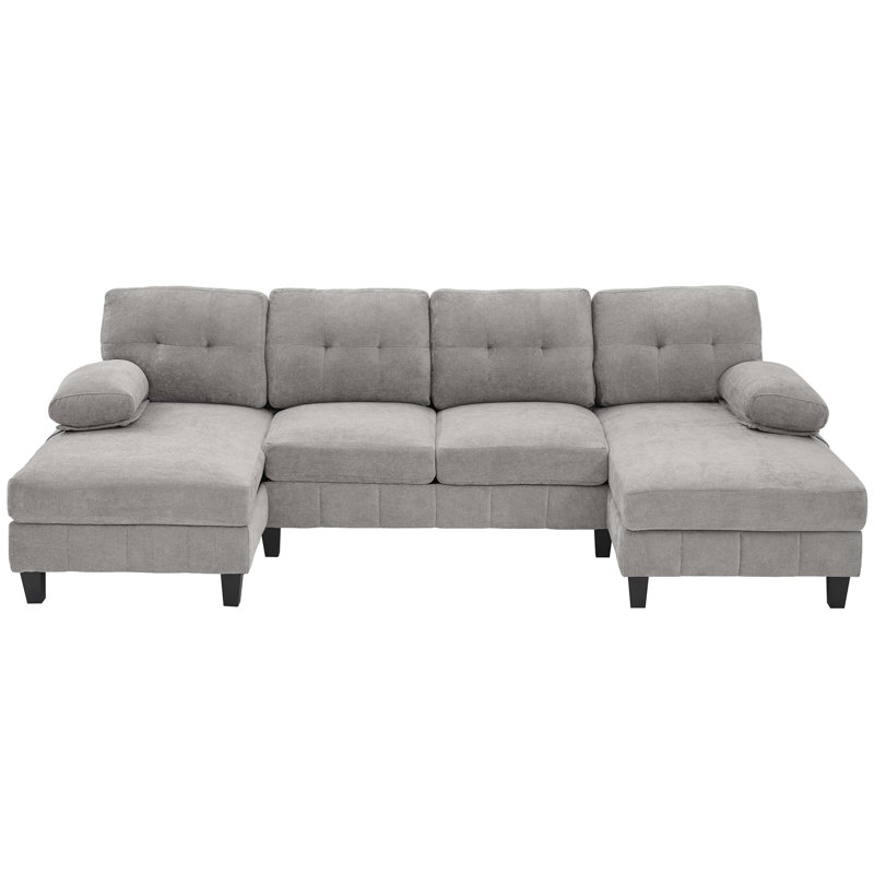 U-shaped Sectional Sofa 103.5" Chenille Fabric Couch with Dual Chaise Lounges, Storage Pockets and Armrest Pillows for Living Room