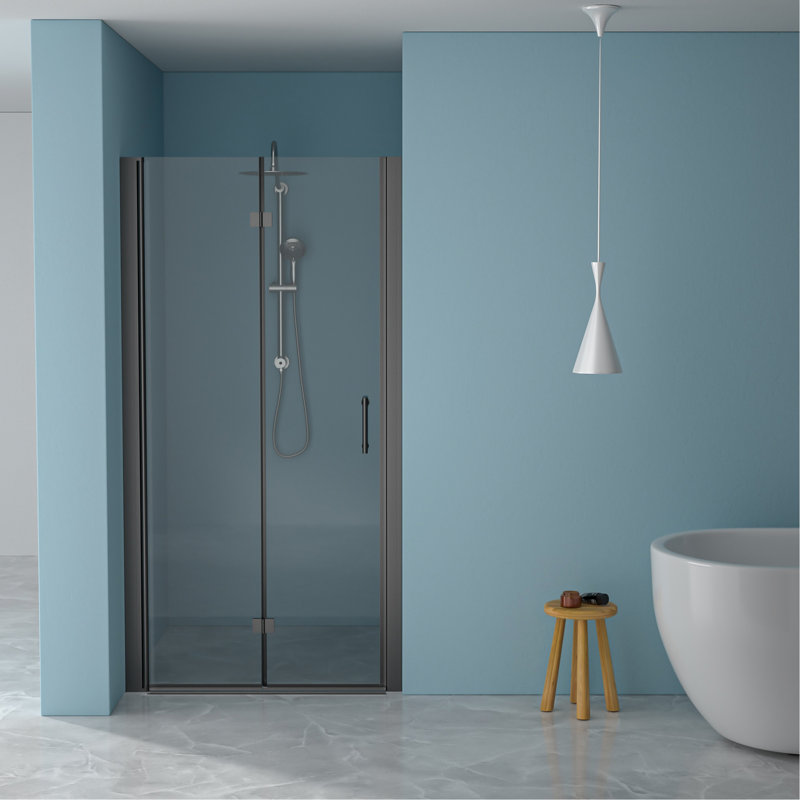 32"W X 72"H Fold Frameless Shower Door With Tempered Glass, 1/4 Inch (6 Mm), Matte Black, Matte Black