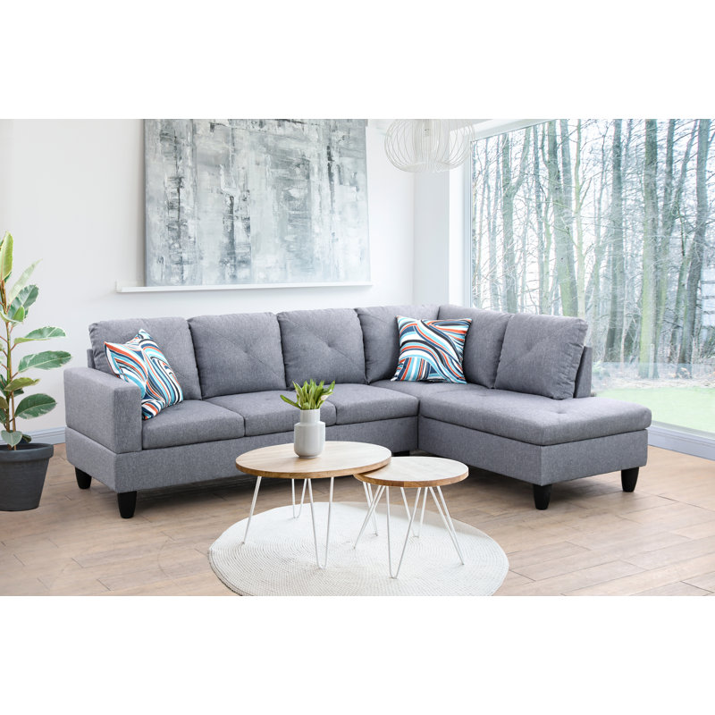 Grey Linen 2-Piece Sectional Sofa Set with Chaise, Light Gray Linen Blend, Right Hand Facing