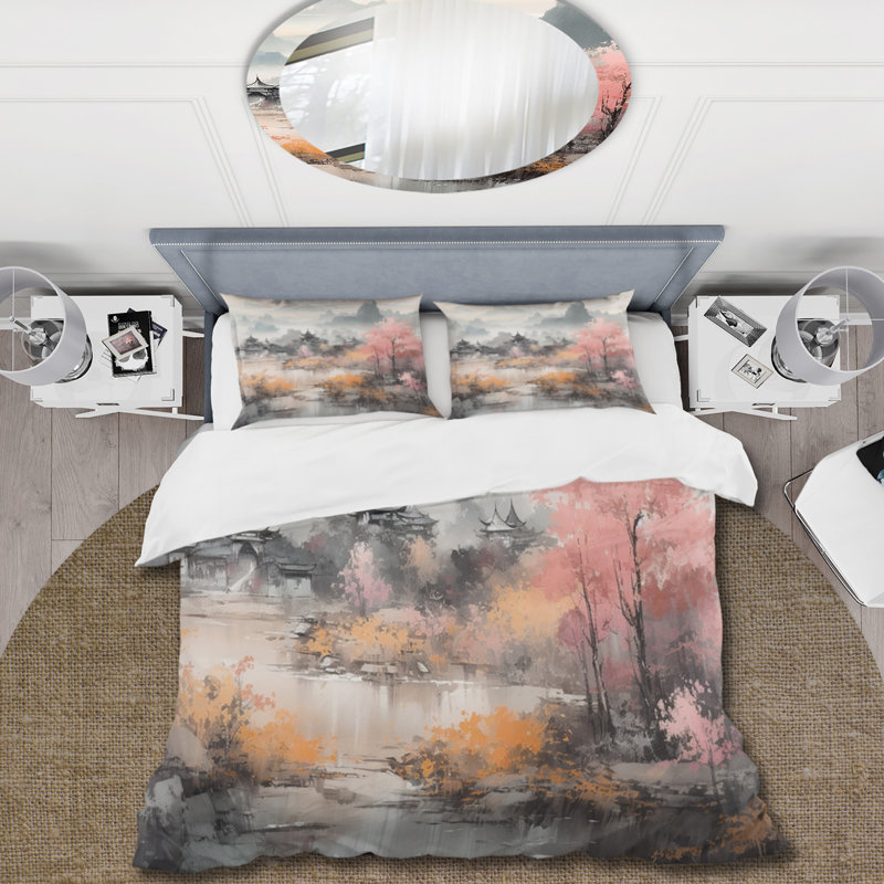 Ensemble de housse de couette en microfibre / polyester Golden Whispers Of Japon II Bedding