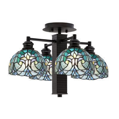 Edge 4 Light Semi-Flush Shown In Espresso Finish With 7" Turquoise Cypress Art Glass