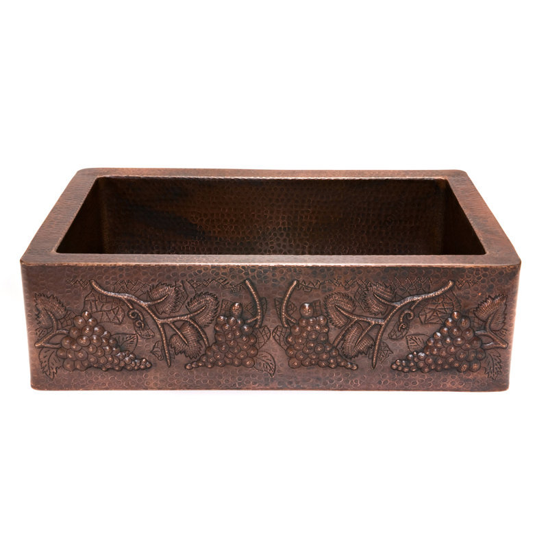 Évier de cuisine simple 33 "en cuivre martelé à tablier frontal avec conception de vignoble