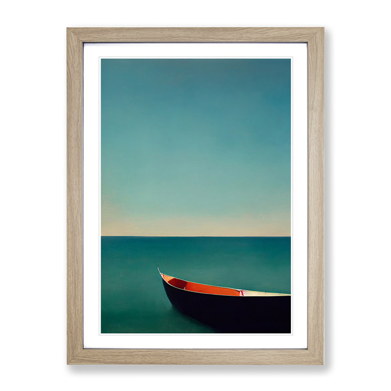 Boat Upon the Sea - Wall Art, 66cm H x 48cm W x 2cm D, Oak Framed, White