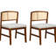 Ensemble de 2 chaises de salle à manger rembourrées en tissu avec dossier en rotin incurvé - Chaises d'appoint sans accoudoirs en bois massif pour la cuisine et la salle à manger