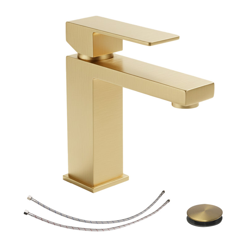 Robinet de salle de bain à poignée simple - acier inoxydable - T20, or brossé, Or brossé