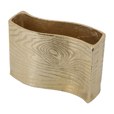 Opal Wavy Rectangular Vase, Grain Pattern Curved Rim Gold Aluminum 10 Inch