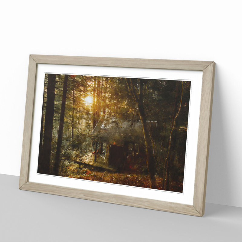 Cabin in the Forest - Picture Frame Painting, Oak Framed, 27cm H x 36cm W x 2cm D