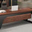 Bureau en bois massif en forme de L brun noyer + noir + acier au carbone avec 3 tiroirs-810097464-810097470