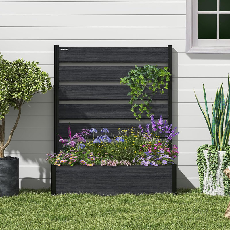 Boîte à fleurs avec treillis, lit de jardin vertical avec cadre en aluminium et panneau en bois composite (pas de panneau inférieur)