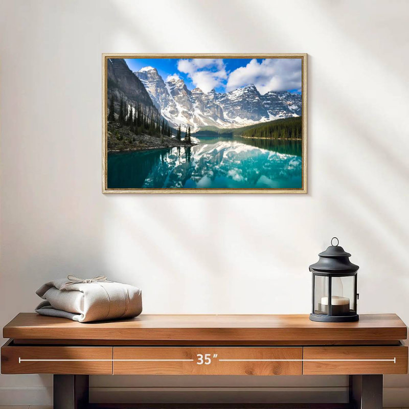 Reflet de la montagne, Cadre flottant en bois naturel, 19 po x 13 po