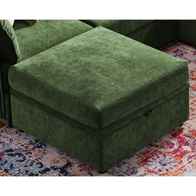 166.6 W''  L-Shaped Modular Sectional Sofa With Plush Cushions, Corner Design With 7 Seater For Cozy Living Room,Chenille Green