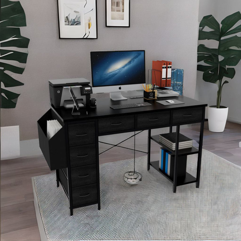 Bureau d'ordinateur avec prise d'alimentation électrique, Noir, noir, noir, noir, Noir, noir, noir, noir