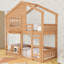 Lit superposé en bois en forme de maison avec fenêtre et tablette-753275882-749569556