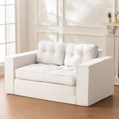 Vintage 3-in-1 Chenille Convertible Bean Bag Sofa Bed with High-Density Foam, Loveseat Sofa with Removable Cover