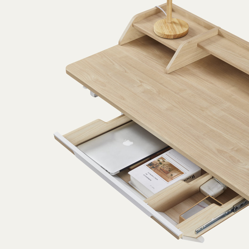 Standing Desk with Accessory Set, Desk Shelf and Desk Drawer, 120cm x 60cm, Oak