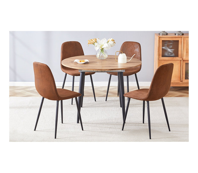 Ensemble de table de salle à manger moderne extensible avec 4 chaises en suède brun