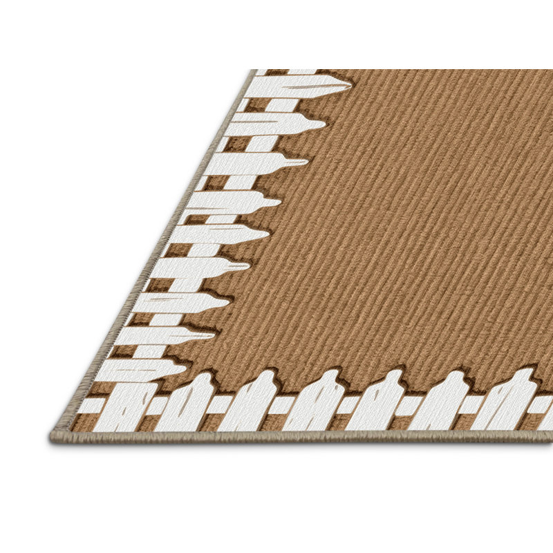 Washable Picket Fence Border Farm Area Rug, Rectangle 3' x 5'