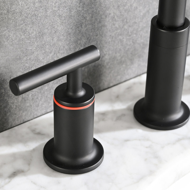 8 po Robinet de salle de bain à poignée double avec drain escamotable noir mat, Noir mat