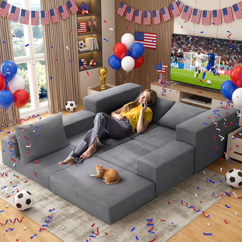 Masaitis 6 - Piece DIY Linen Upholstered Boneless Modular Sectional Sofa Set U Shaped Couch with Storage for Lunar New Year Home Decor