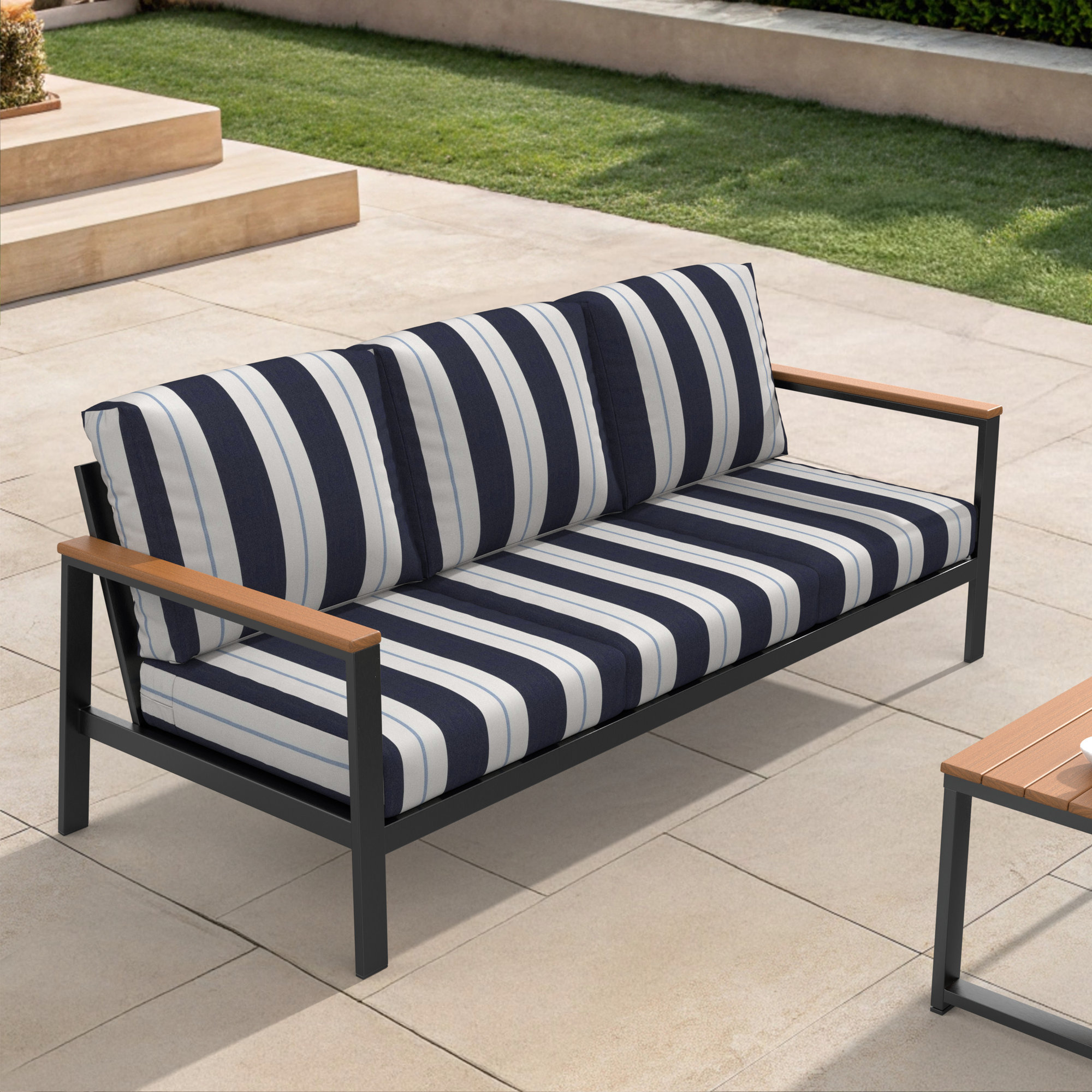 Townsend Outdoor Patio Sofa with Cushions, Green/White